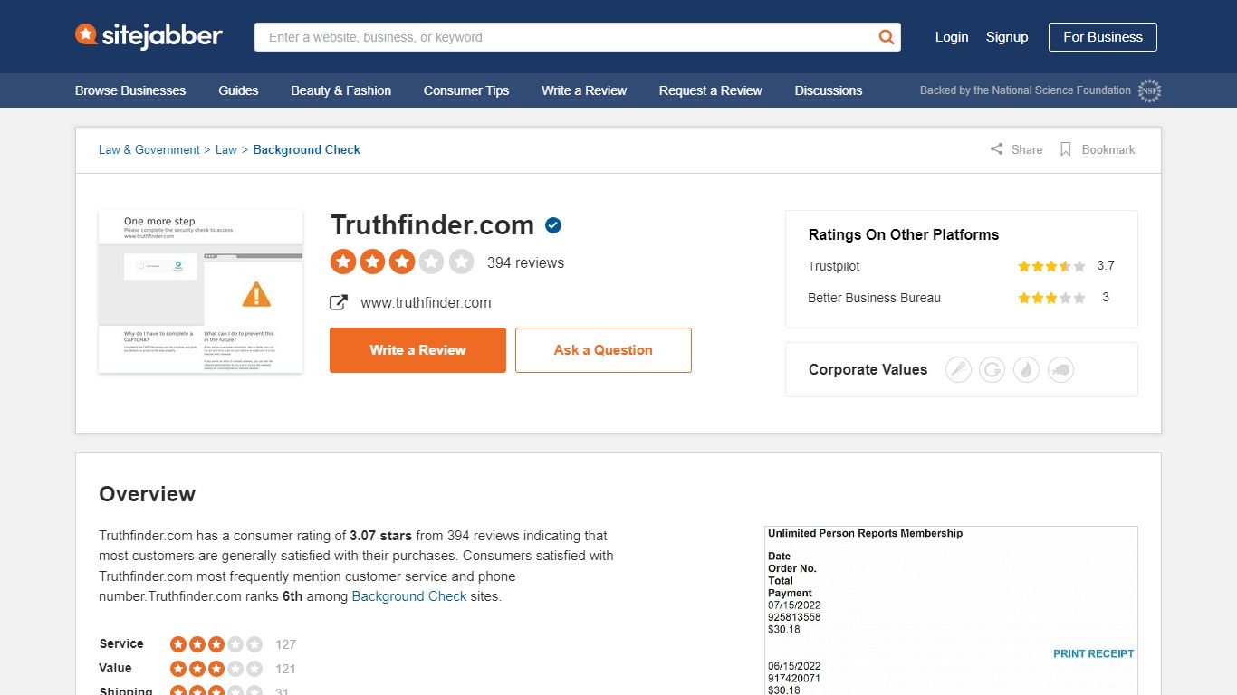 391 Reviews of Truthfinder.com - Sitejabber